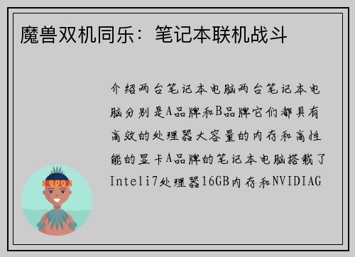 魔兽双机同乐：笔记本联机战斗